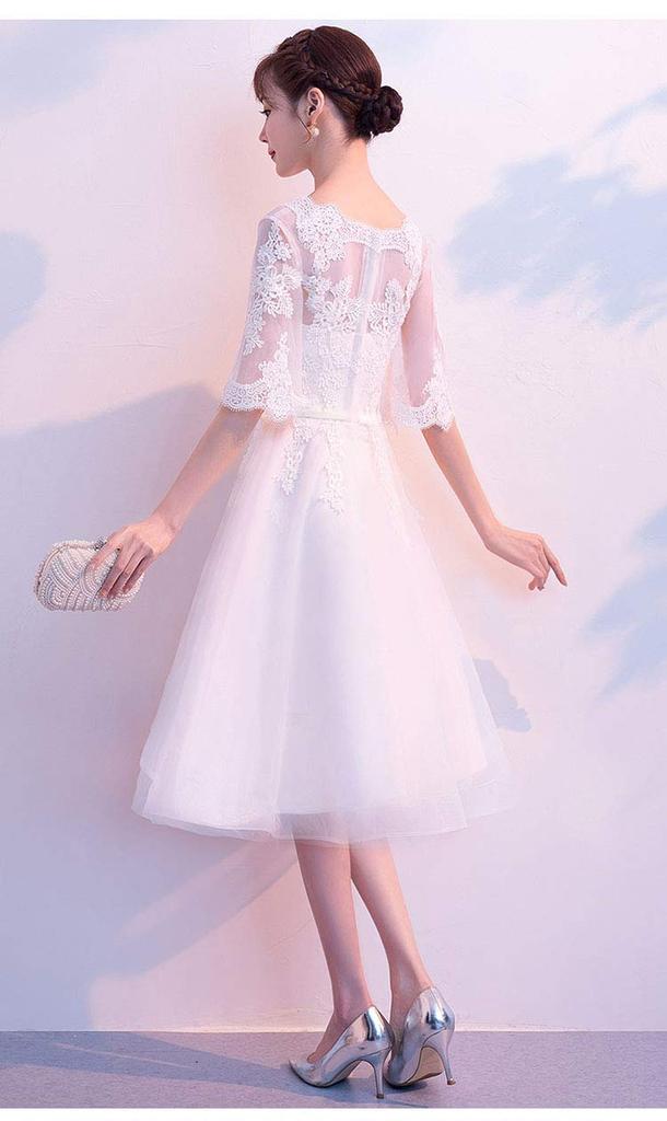 Милое свадебное платье для вечеринки, платье невесты с длинным белым платьем размера [Ominefans], платье в стиле принцессы, рукава, платье, (Белый удлиненный А-силуэт, M)