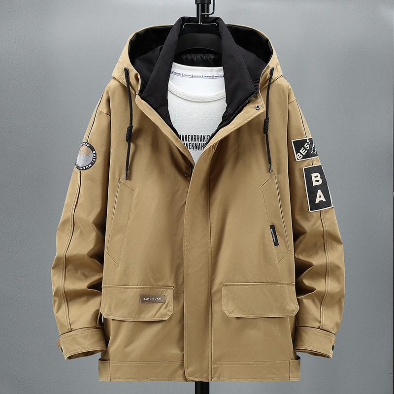 Men's Plus Size Spring and Autumn Casual Windbreaker Hooded Coat Loose Extra Large Fat Work Jacket 4XL-10XL