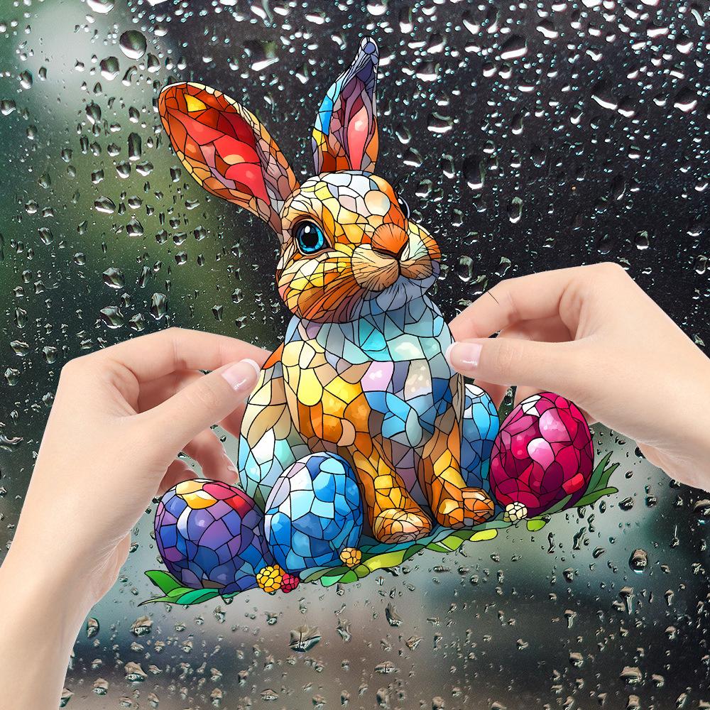 Мультяшные Расписные Кролики Пасхальные Яйца Украшение и Декор Стеклянного Окна Электростатические УФ Наклейки на Окна