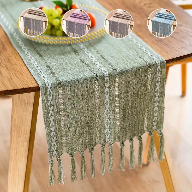 Зеленый Бохо дорожка для стола в деревенском стиле для домашнего декора дорожка для стола в деревенском стиле пианино чехол для пыли мягкий ручной работы кисточки для столовой кухни кофейное вечернее платье
