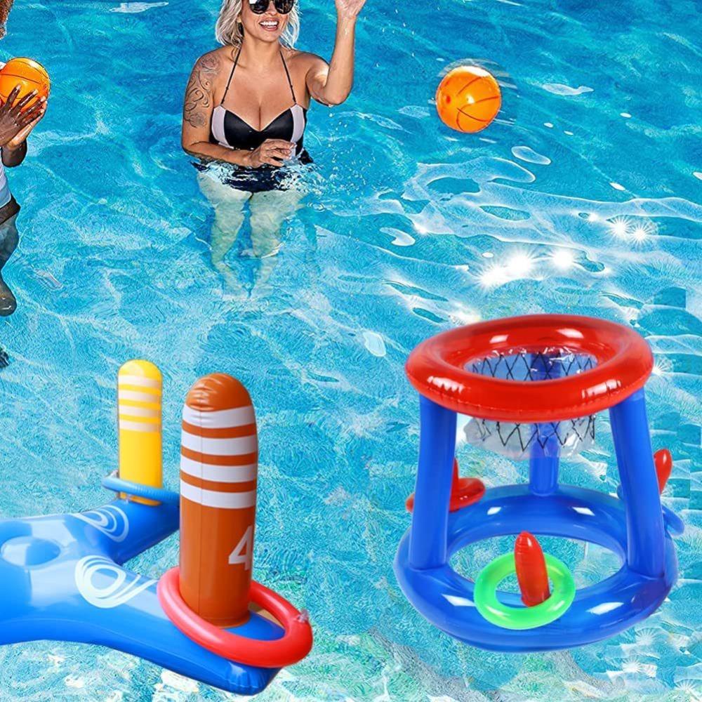 Outdoor Inflatable Ring Throwing Ferrule Game Floating Basketball Hoop Swiming Pool Balls Game