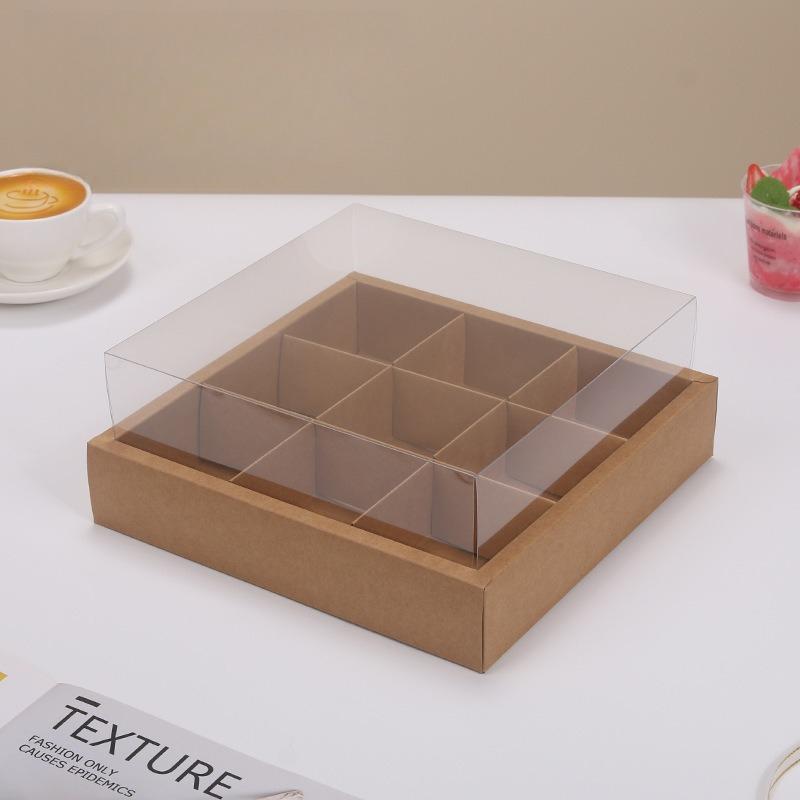 10 Sets of Kraft Paper Nine Grid Picnic Boxes 12 Grid Hotpot Takeaway Packag Box Afternoon Tea Pastry Baking Paper Cupcake Box Thickened No Pack Rope