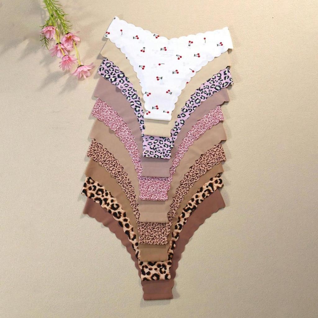 10-Pack Women's Seamless Printed Scalloped Hem Triangle Panties