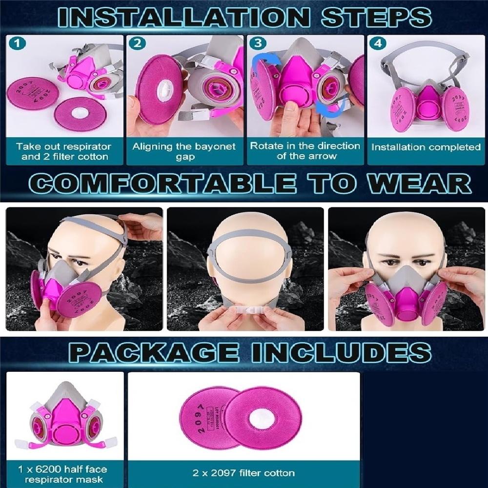 Маска-респиратор с фильтрами 2097, многоразовая маска-респиратор для смолы, химикатов, распыления краски, уборки и т. д.