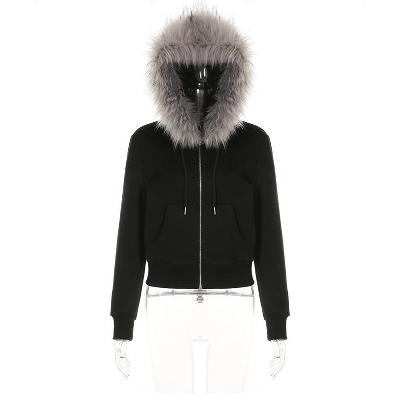 2KWEIRD Харадзюку Y2k Миллениал Хотти Американский Ретро Худи на Молнии с Меховым Воротником Женская Осенне-зимняя Хип-хоп Куртка на Молнии