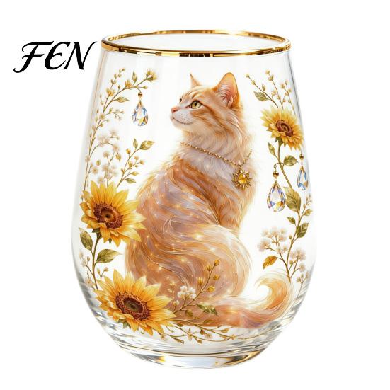 Forest Style Decorative Glass Hand Painted Tumbler, Egg Shaped Cup with Gold Rim, Clear Lead-Free Party Entertaining Glassware Mug for Tea Coffee Wine