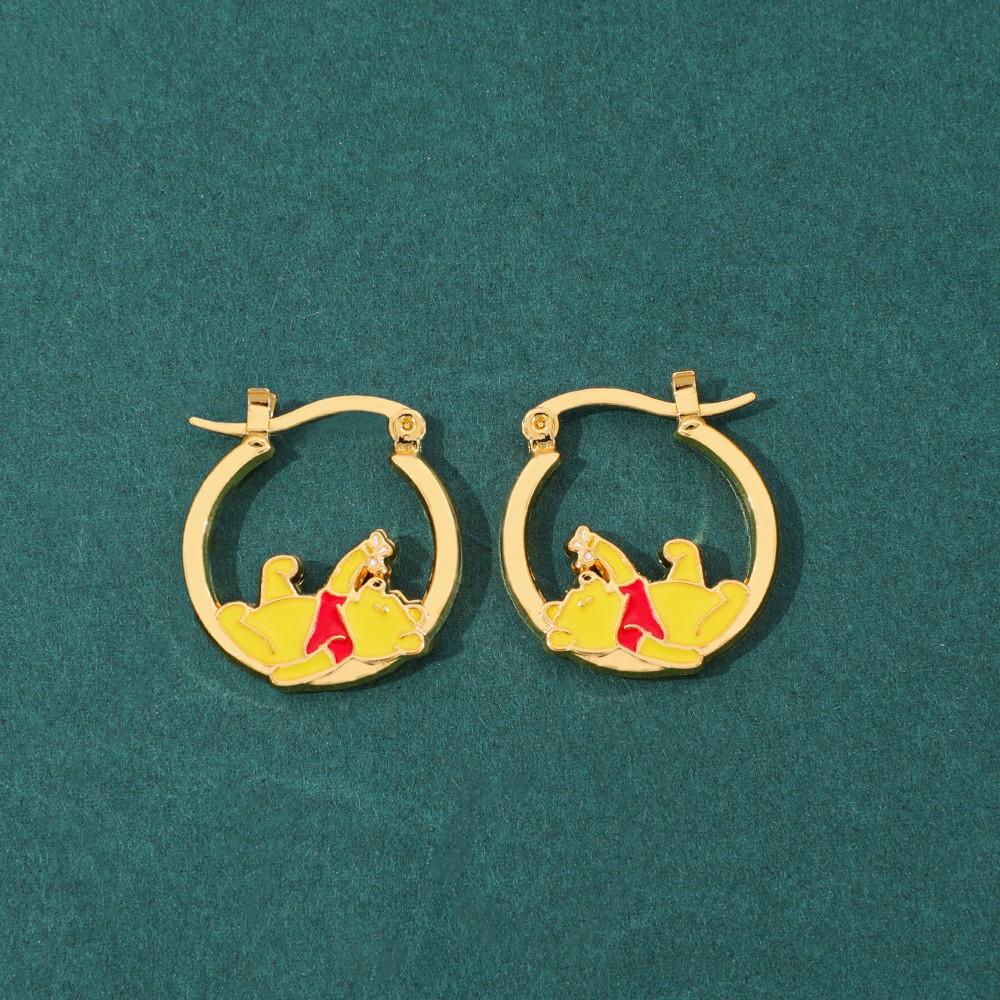 1pair Sweet Cute Anime Pooh Bear Earrings Kawaii Y2k Winnie The Pooh Ear Studs for Girl Ear Drop Accessories Gifts