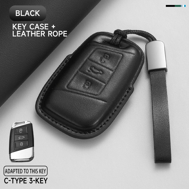 KTDJ9 Leather Car Key Cover Case Protection Shell Keychain For Skoda Octavia A5 kodiaq Fabia Scala Karoq Superb Kamiq Rapid Yeti