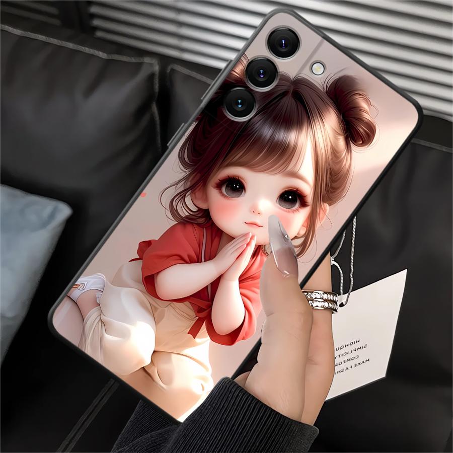Чехол для Samsung Galaxy A20 A13 A06 A40 A16 A05 A10 A12 A30 A15 A17 A70 A50 A04 Черный Мягкий Чехол для Телефона Мультяшный Рисунок Девочки