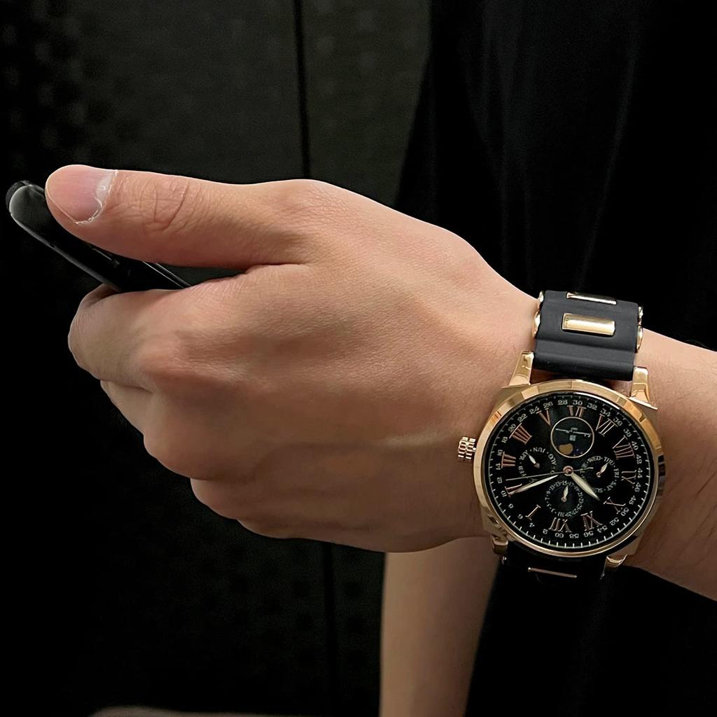 Watch Moon Phase Multi Calendar 5 ATM Water Resistant Business Formal Rubber Belt Limited Model Black Pink Gold [Salvatore Mara] Men's SM22105R-PGBK