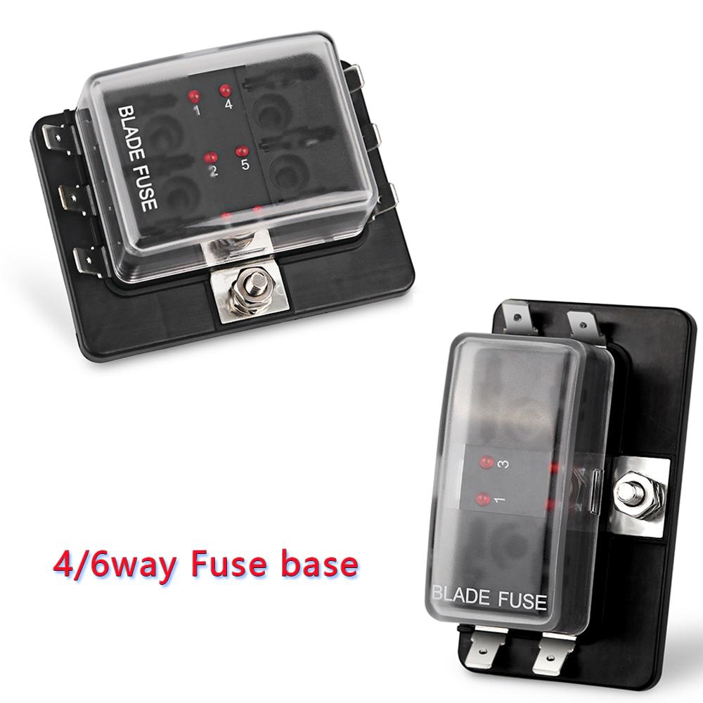 4 Ways 6 Ways Blade Fuse Block Plastic Cover 12V-32V Fuse Box Holder With LED Indicator Light For Auto Car Marine Accessories Fuses4