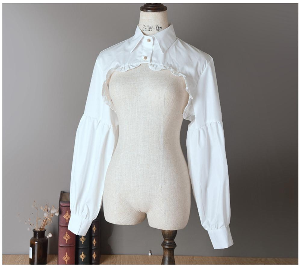 Women Puff Long Sleeve Half Top Blouse Ruffled Detachable False Fake Collar Costume Accessories