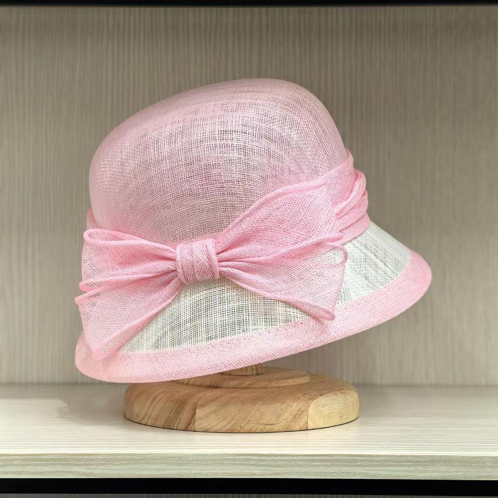 Dell Le Bucket Hat Female Hepburn Style Bow Linen Yarn Summer Breathable Light Sunscreen Hat Versatile Luxury Basin Hat