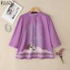 ZANZEA Women Casual Stand Collar Loose 3/4 Sleeve Print Blouse