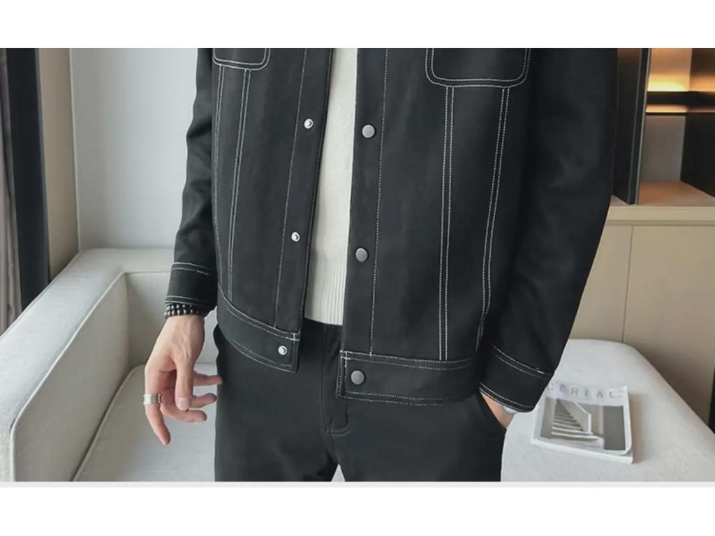 Мужская модная замшевая куртка 2023 года: Весна и осень, повседневная мода высокого класса