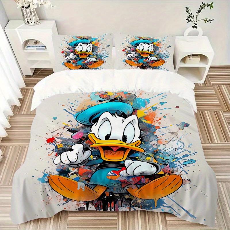 3pcs Donald Duck Art Bedding Set, Includes Quilt Cover and Pillowcases, Suitable for All Seasons, Machine Washable, Ideal Gift for Family an