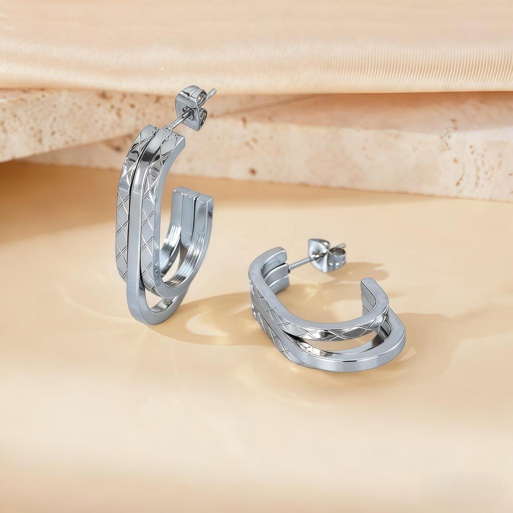 2025 Геометрические многослойные серьги из титановой стали - Роскошный модный дизайн для женщин