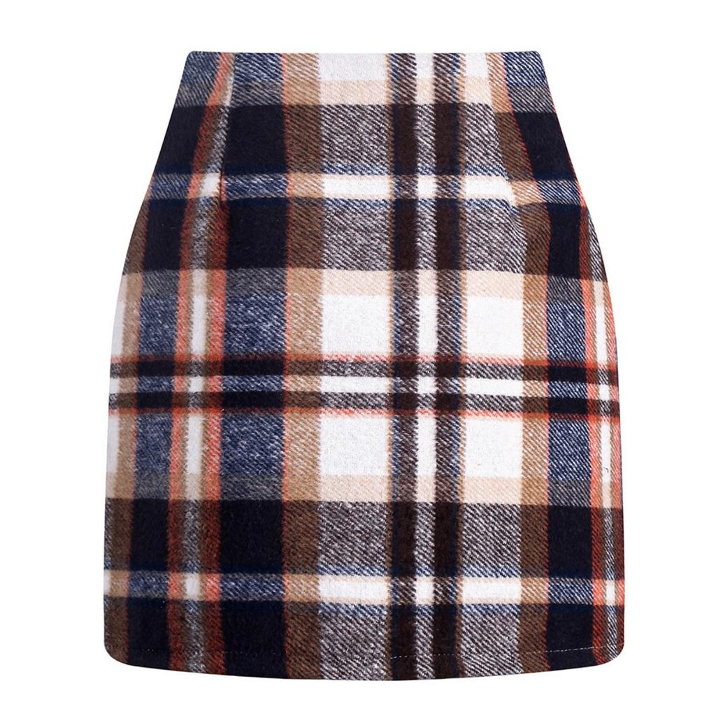 Women's, High Waisted, Plaid Skirt, Tight Fitting, Pencil, Wool, Mini Skirt