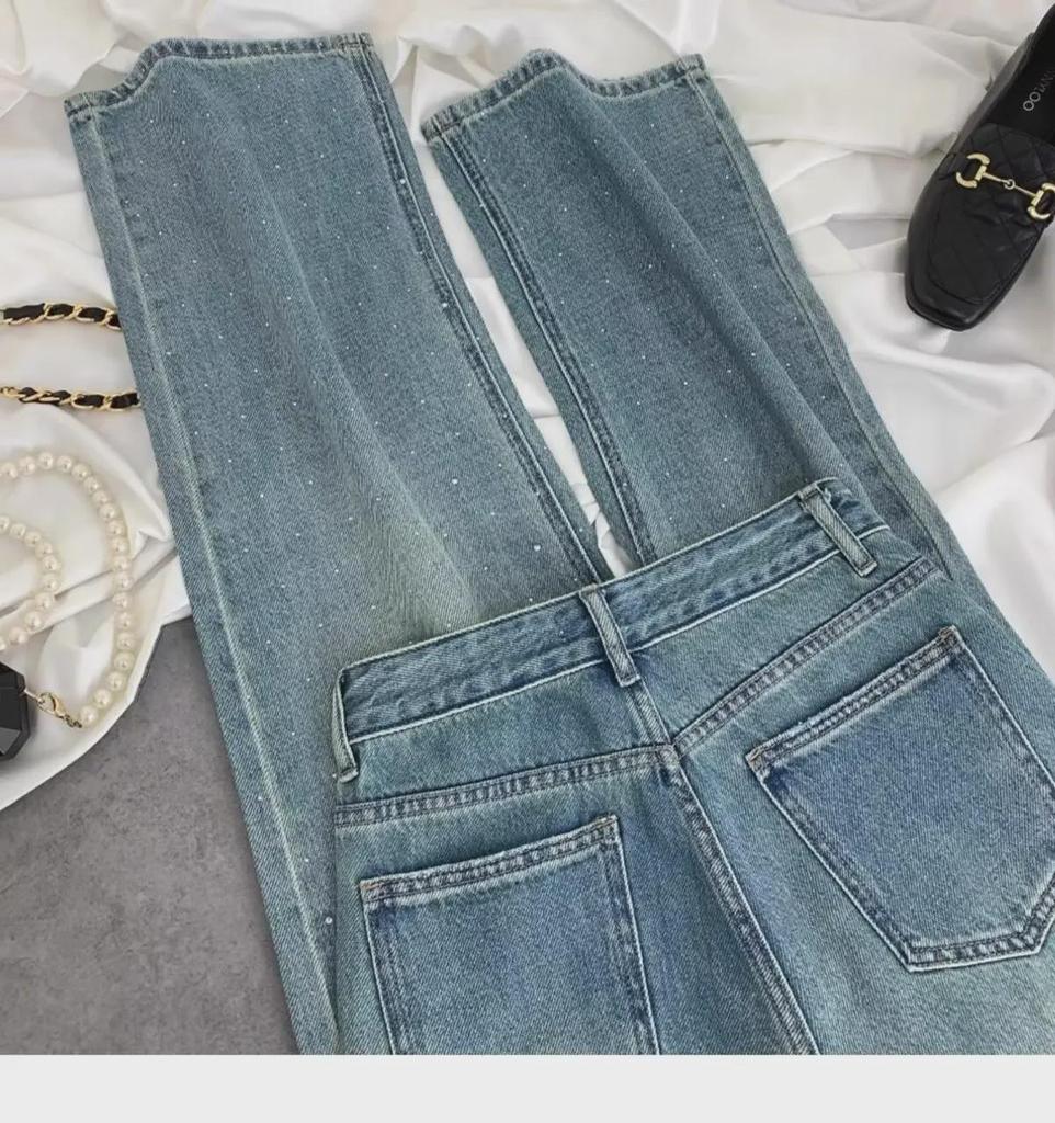 Starry Diamond High Waist Straight Jeans for Women: Slim, Loose Fit Trousers - New Summer & Spring Collection