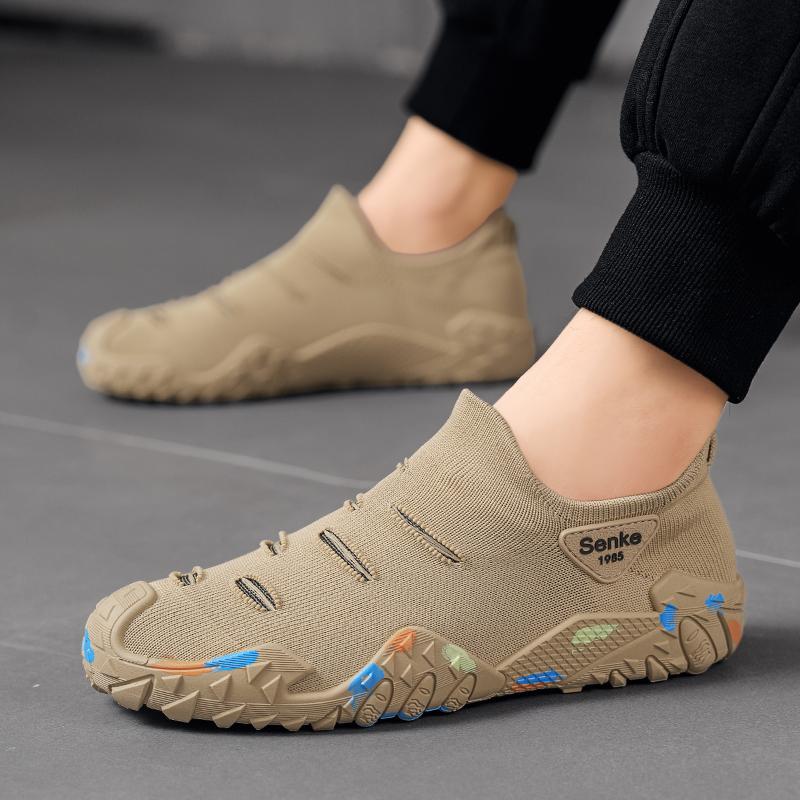 Breathable Slip On Walking Shoes Lightweight Knit Casual Sneakers Outdoor Travel Loafers Comfortable Daily Footwear For Men