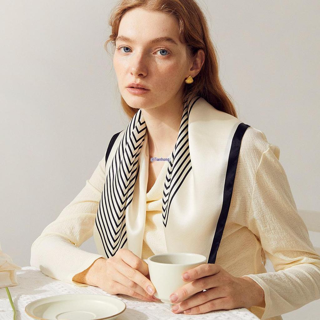 Yang Caiyu Style Striped Silk Square Scarf - Summer Sunscreen Accessory & Headband