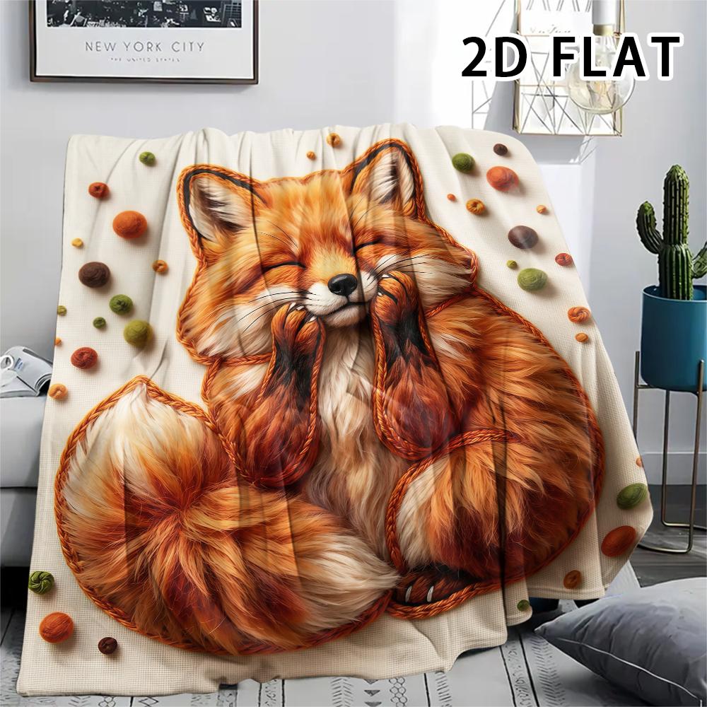 1Pc 2D FLAT Soft Fox Family Print Flannel Blanket,High quality Comfortable for All Seasons,Home Decor,Warmth and Comfort,Perfect for Christmas Gifts
