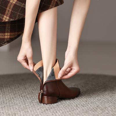 Мода 2025 Женские ботинки Ретро ботинки челси Женская обувь Зимняя мода Женские ботильоны Спилок Женский Квадратный каблук Кожа