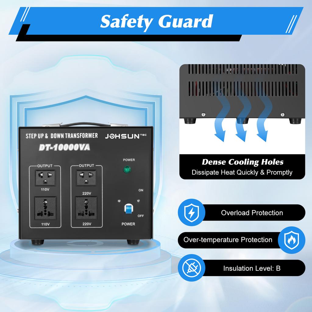 8000 Вт Преобразователь напряжения Трансформатор Повышающий/Понижающий 110 В/220 В с 4 розетками, Защита от перегрузки для бытовой техники, Кофеварка