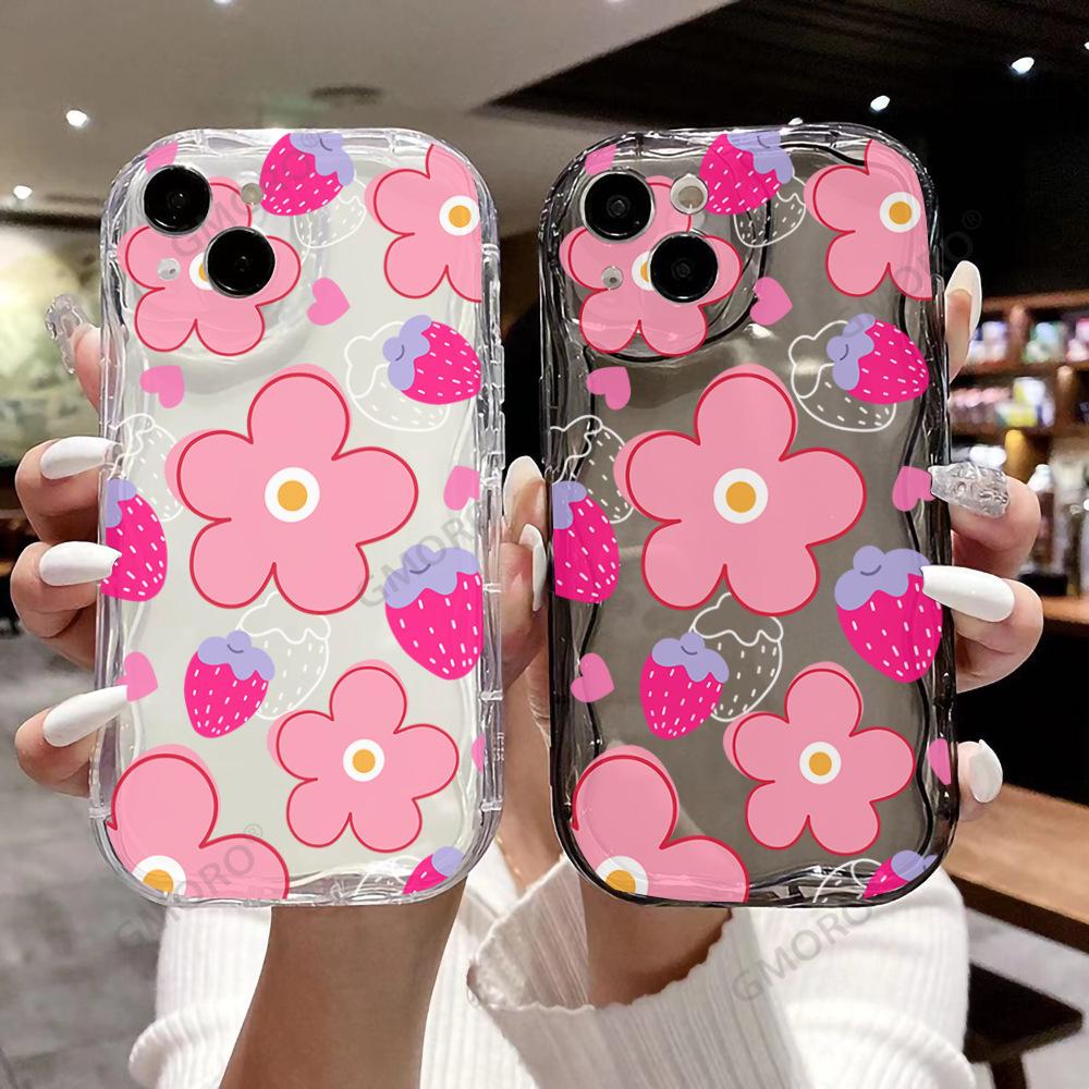 Розовый цветок клубники подходит для чехла на мобильный телефон Apple 17promax iphone15 с подушкой безопасности 14P противоударный защитный чехол