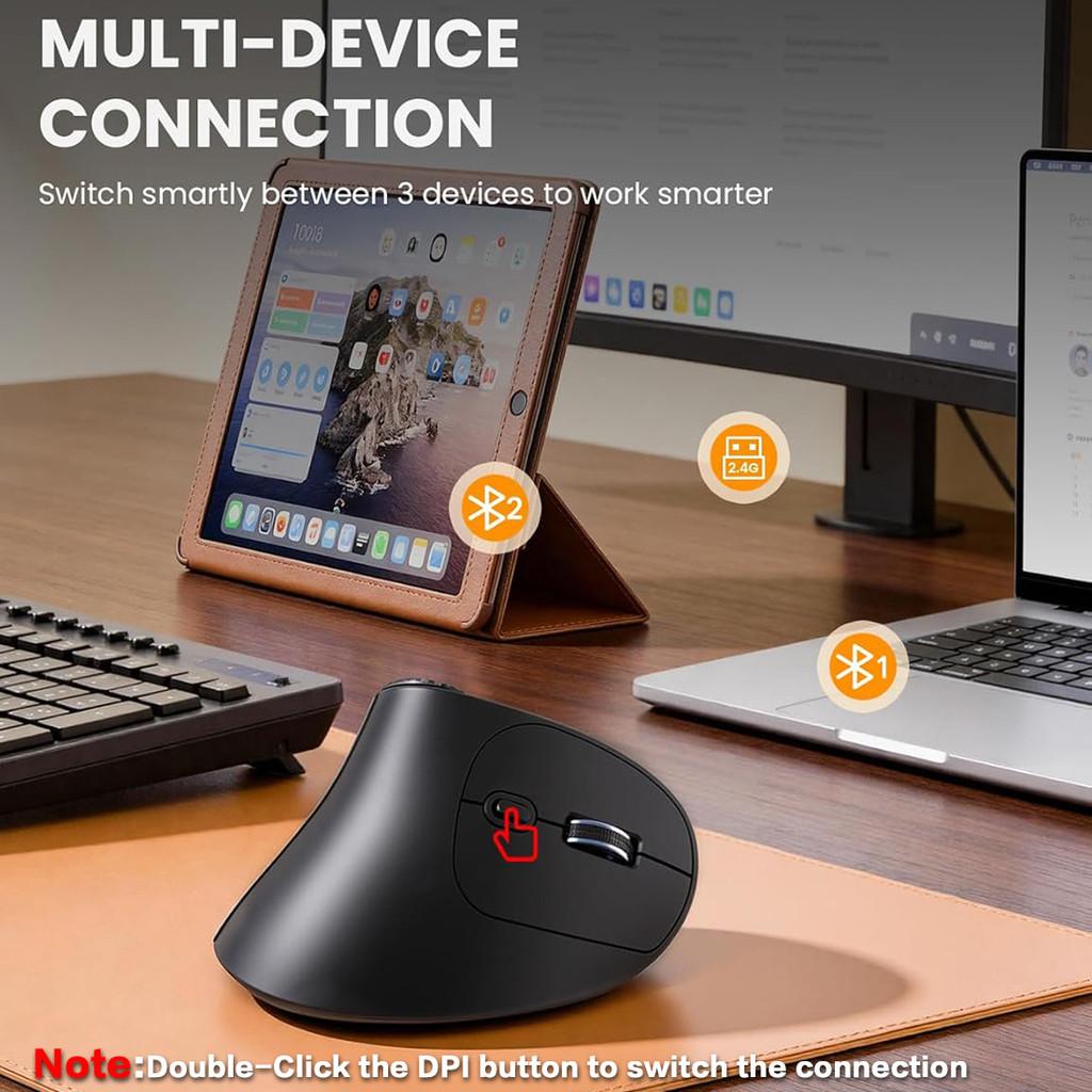 JOMAA Right Hand Wireless Vertical Mouse with Adjust Knob Bluetooth Ergonomics Mice for Computer Laptop Tablet Windows