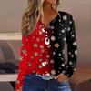 Women's T Shirt Tee Christmas Printed Button Long Sleeve Tunic Daily Weekend Fashion Basic V- Neck Regular Top