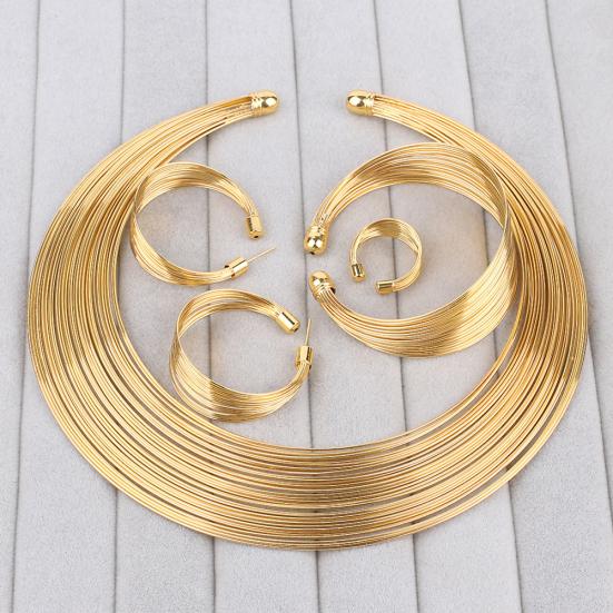 4Pcs/Set Exotic Nigerian Bridal Circle Necklace Earrings Bracelet Ring Jewelry