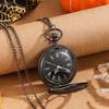 Vintage Black Hollow Steampunk Design Quartz Pocket Watch, with Necklace Pendant, Roman Numeral Dial World-Time Feature