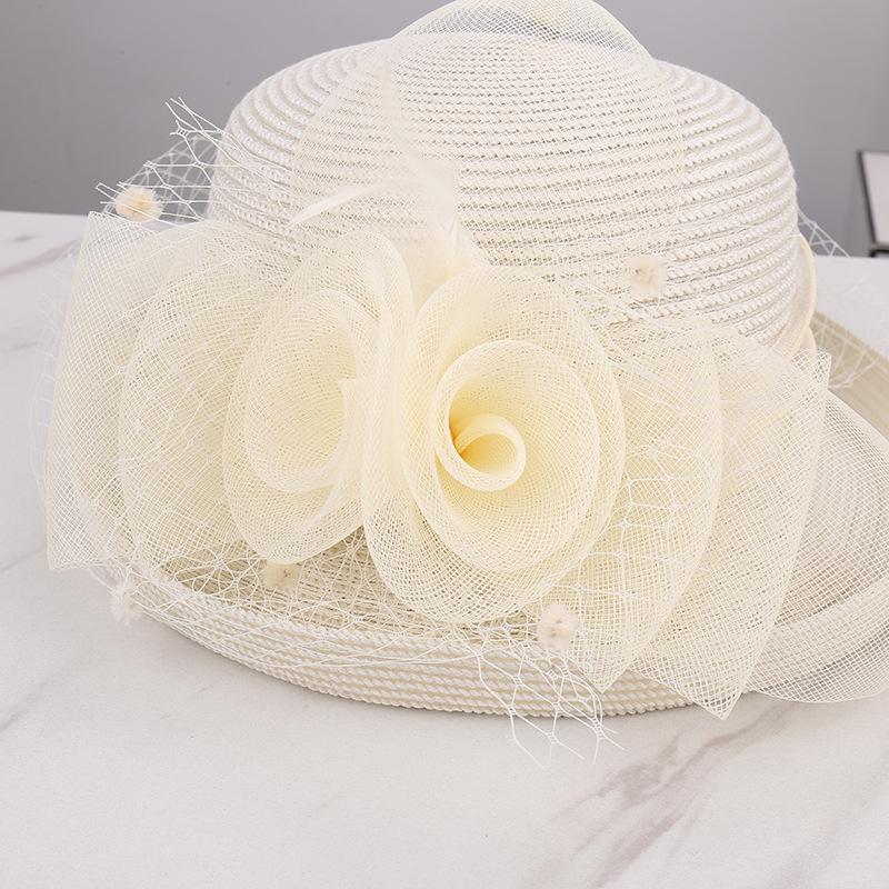 European and American temperament retro crimped brim breathable mesh basin hat women's summer banquet fashion versatile sunshade sunscreen hat