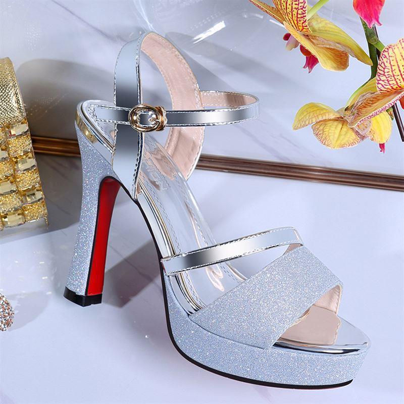 Fashion 2025 Women Korean Version Waterproof Platform 11.5CM High Heels Summer Sexy Fish Mouth Sandals Gold Luxury Ladies Sandals Shoes
