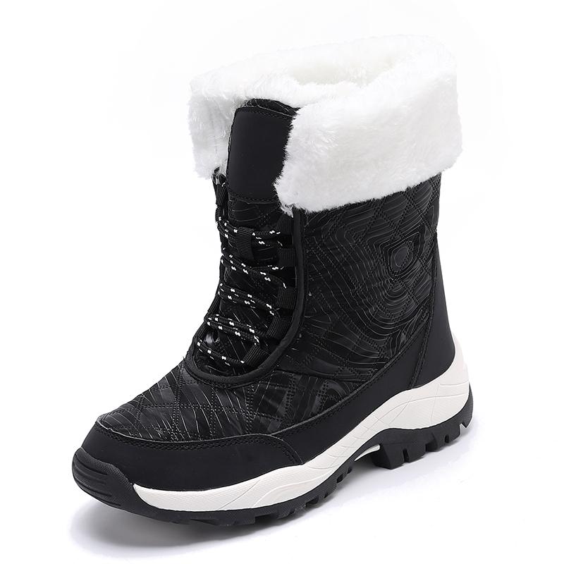 Теплые хлопковые ботинки Женские ботинки с высоким голенищем Нескользящие зимние плюшевые ботинки для улицы для ходьбы Походные кроссовки