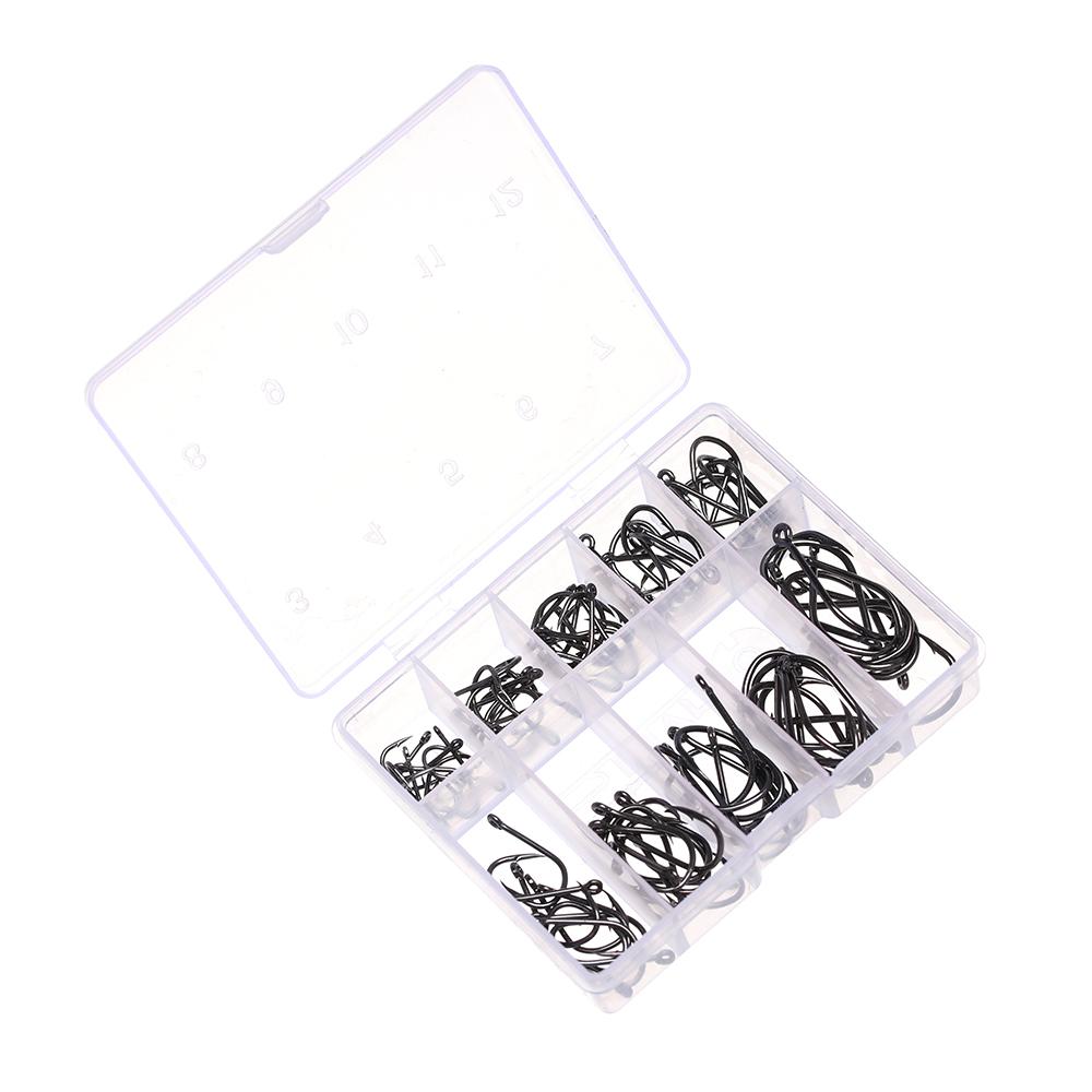 100Pcs 1 Box New Carbon Steel 10 Sizes Fish Bait Fishing Hooks Durable Head Fishook