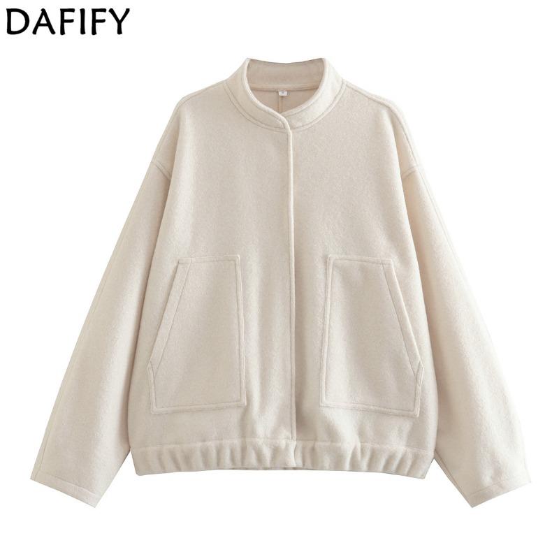 DAFIFY Женская мода повседневная однотонная принтованная куртка и пальто с длинным рукавом и воротником-стойкой на осень-зиму