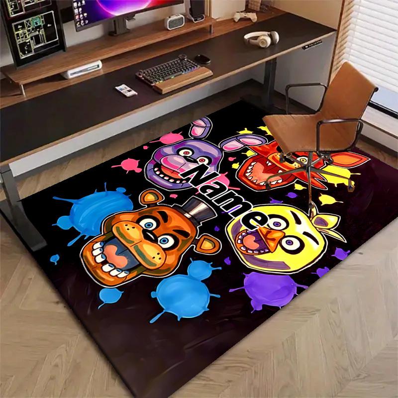 Custom Freddy bear Mat Personalized Name, Polyester Washable Indoor Entryway Rug, Gift for Christmas, Easter, Thanksgiving Day