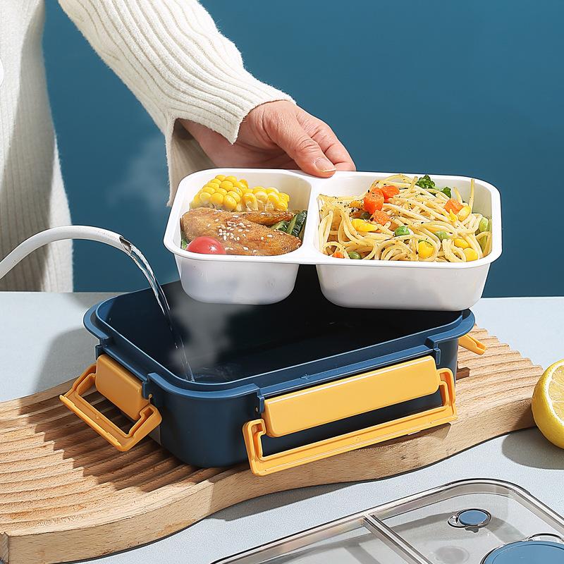 Пластиковый портативный ланч-бокс Bento с соусом и столовыми приборами для взрослых, герметичные контейнеры для хранения продуктов, пригодные для микроволновой печи