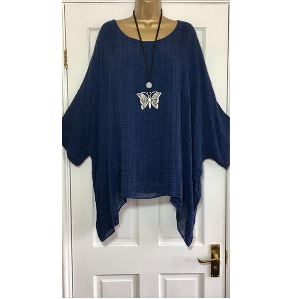 Женская футболка со средним рукавом, однотонная, повседневная, свободная, с рукавами «летучая мышь», рубашка с круглым вырезом, женский сексуальный топ больших размеров