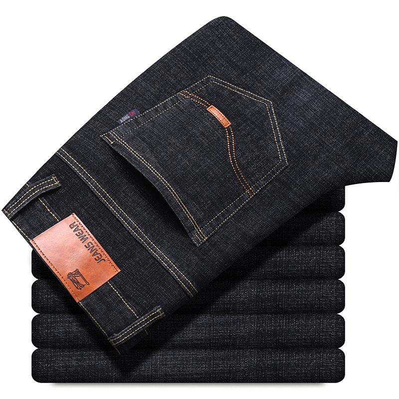8 Types Of Blue And Black Autumn And Winter Men'S Jeans With Thick Fleece/Regular Optional Loose Straight Leg Casual Warm Outer Pants