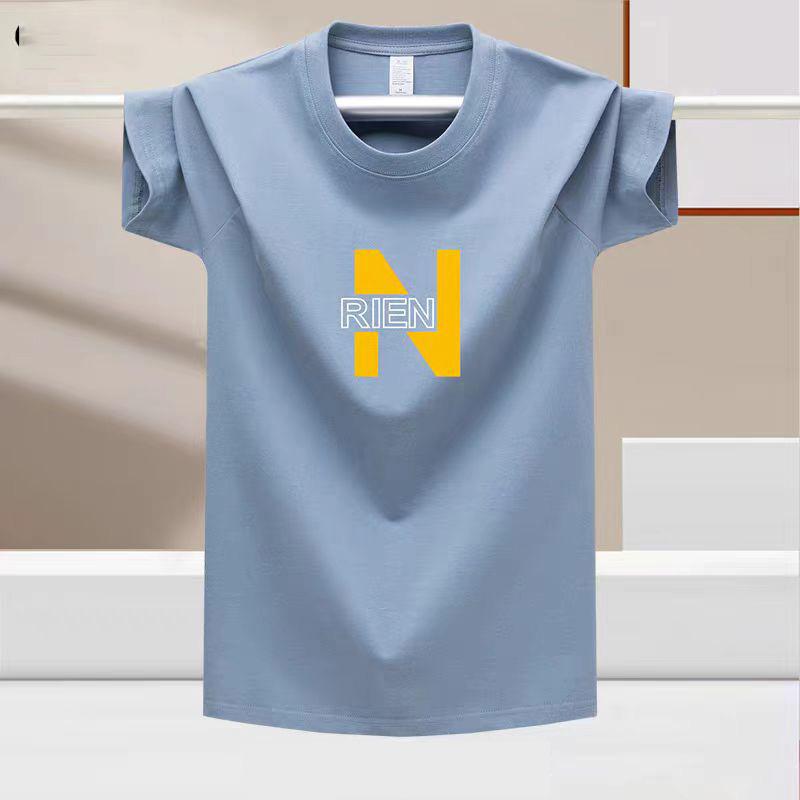 Fashionable Solid Colored Loose Fit Men's T-Shirt for Summer Sports, Printed Round Neck 100% Cotton Tee Shirt