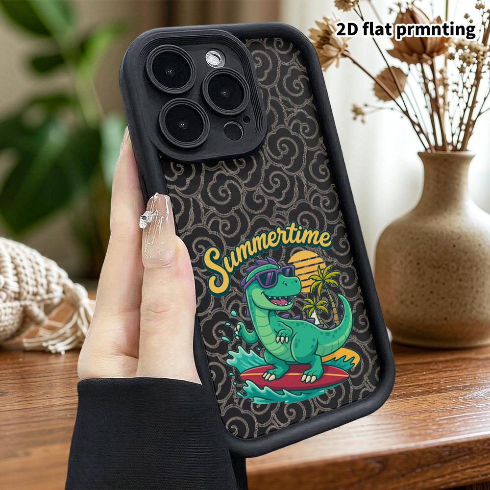 Phone case: 2D flat design suitable for iPhone 18 17 16 15 14 13 Pro tiered protective case, surfing dinosaur, Christmas and Halloween holiday gift