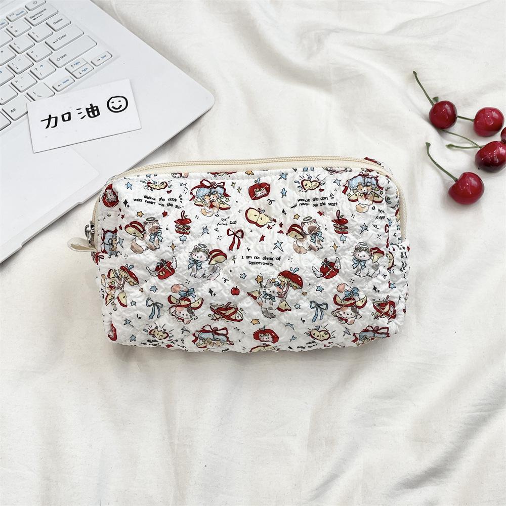 Cute Cartoon Women's Cosmetic Bag College Girls Stationery Pencil Case Handbags Quilted Cotton Ladies Makeup Storage Bags Purse