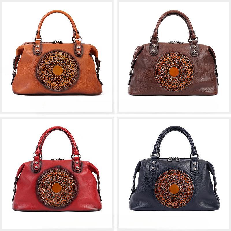 Женская деловая сумка из коровьей кожи с верхним слоем, сумка через плечо, большая вместимость, сумка для пельменей, ретро-тотем, женская сумка из натуральной кожи