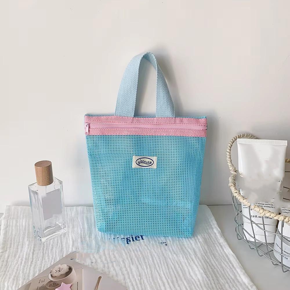 Mesh Handbag Makeup Bag Handbags for Women Makeup Pouch Portable Wash Bag Beach Bag Mobile Key Small Item Storage Bags Organizer