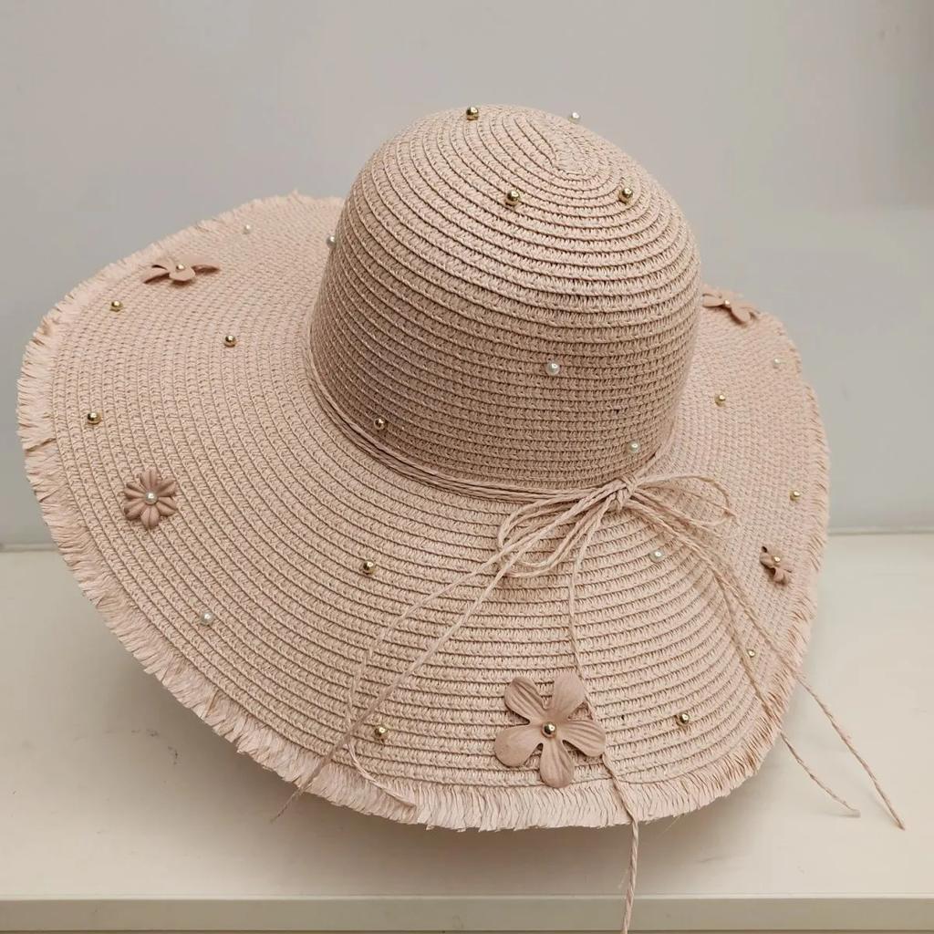 WTEMPO Summer Rope Bow Wide Brim Outdoor Travel Beach Hats Women's Foldable Solid Color Casual Large Bucket Hats