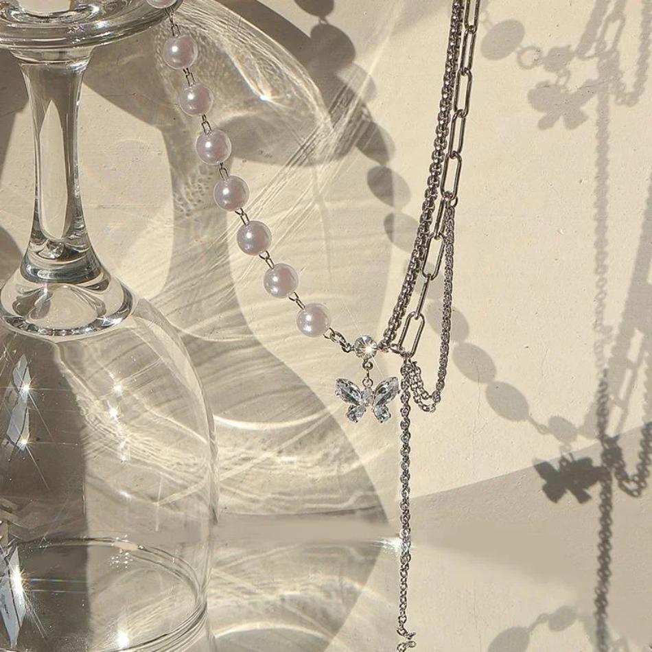 Французское ретро хип-хоп колье-цепочка на ключицу женская острая девушка жемчужное ожерелье Ins нишевый дизайн легкая роскошь аксессуары кулон