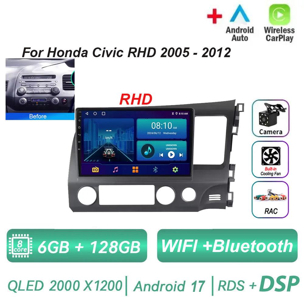 Autoradio Android 17 pour Honda Civic RHD 2005 - 2012 Lecteur Multimédia 2 Din Conduite à Droite Navigation GPS Carplay DVD 4G WIFI